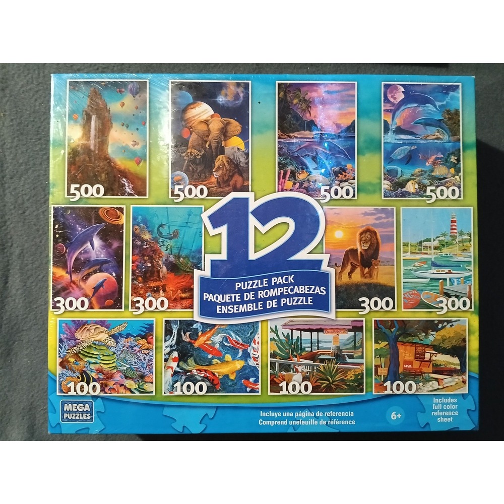 Mega Puzzles 12 Pack Jigsaw Puzzle Set 500 300 100 Piece Assorted Themes New